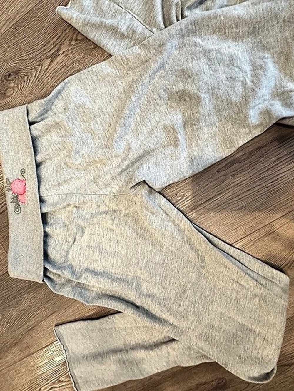 Vintage SOLOW Gray Pink Rose Fold Over Flare Yoga Pants Y2K ULTRA RARE HTF SZ 7